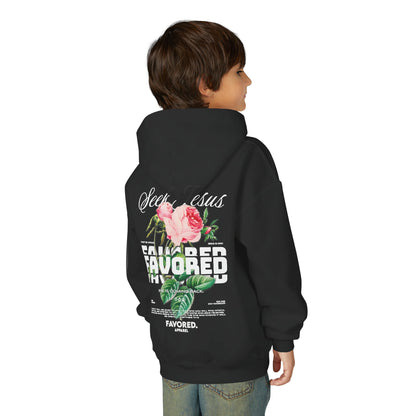FAVORED. Kids Seek Jesus Roses Hoodie