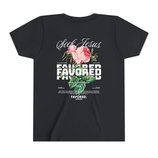 FAVORED. Kids Seek Jesus Roses T-Shirt