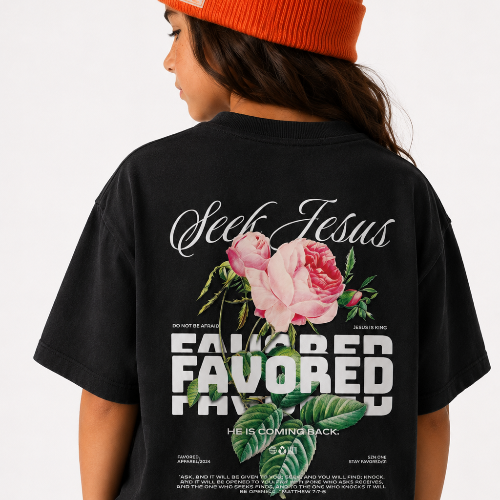 FAVORED. Kids Seek Jesus Roses T-Shirt