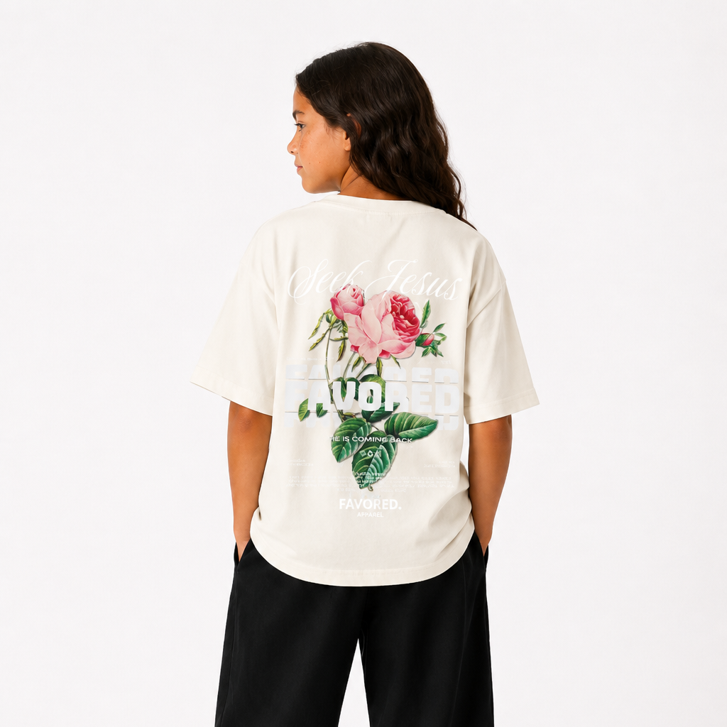 FAVORED. Kids Seek Jesus Roses T-Shirt