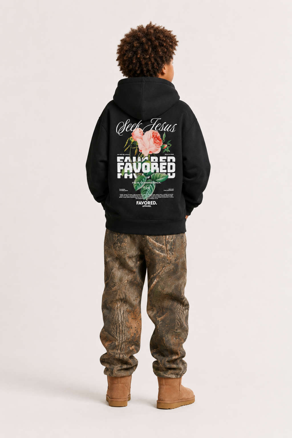FAVORED. Kids Seek Jesus Roses Hoodie